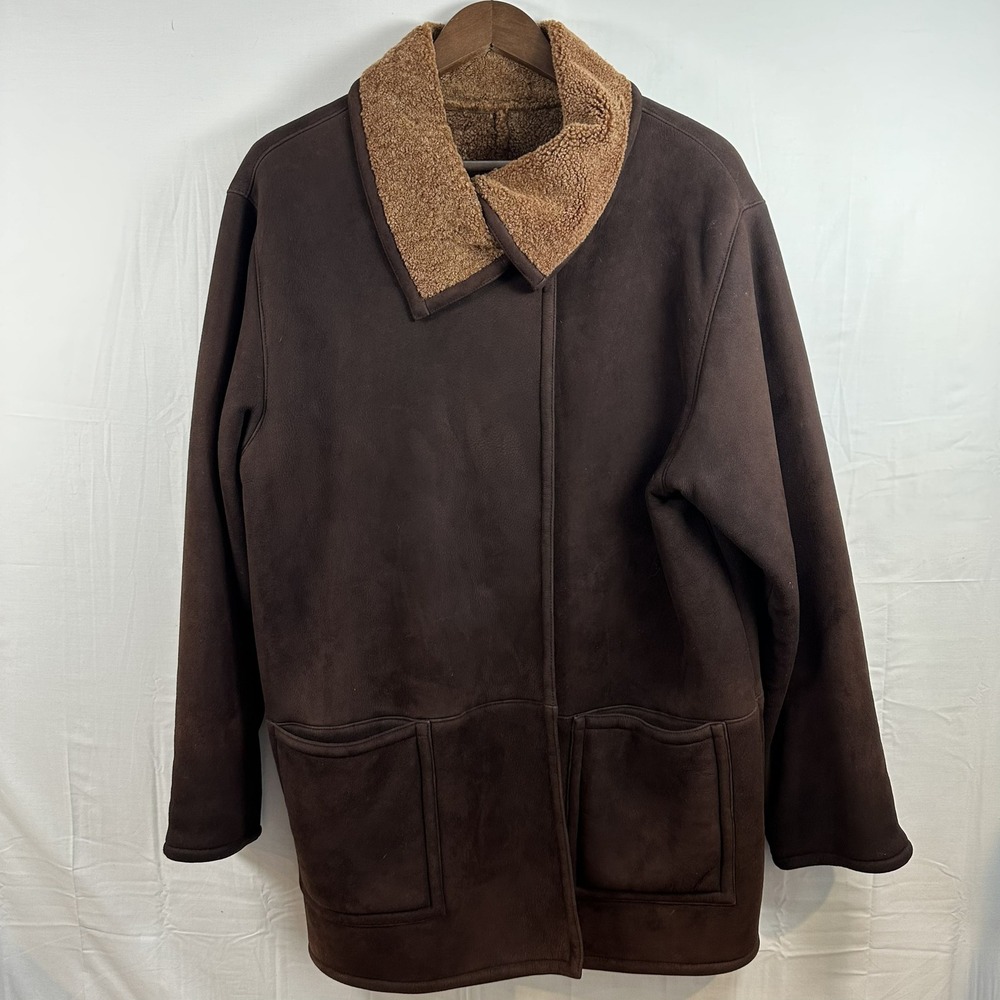 Vintage Doncaster Womens Brown Suede Leather Faux Shearling Lined Coat Medium